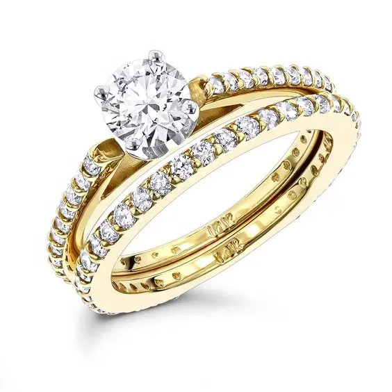 2023 Kedatangan Cincin Emas 14K Mewah dengan Set Cincin Tunangan Desainer Berlian Bulat dengan Gelang 1.19 Ct Harga Rendah Pabrikan India