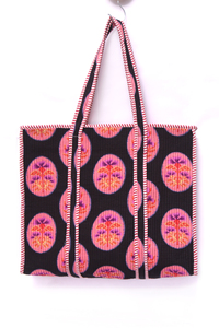 Black Floral Quilted Tote <b>Bag</b> Handmade Cotton Tote <b>Bag</b> Block Print Shopper <b>Bag</b> Large Shoulder Tote <b>Boho</b> Market <b>Bag</b> - Product Image 5