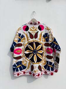 Women's Hand Stitched Suzani Quilted Jacket Ethnic Embroidered Winter <b>Coat</b> Full Sleeves Handmade Boutique Fashion Outerwear - Product Image 5