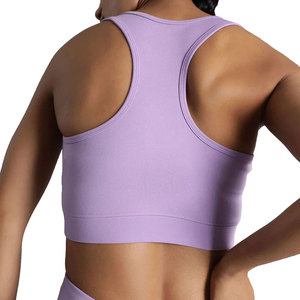 Ensemble soutien-gorge de sport sans couture pour femme, violet, col en V, dos nageur, tenue de yoga et de sport, soutien moyen, leggings taille haute, couleur unie, extensible - Product Image 3