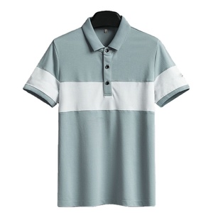 Polo à manches courtes pour homme, color-block, rayé blanc et noir, tissu Oxford décontracté, respirant, coupe classique - Product Image 4