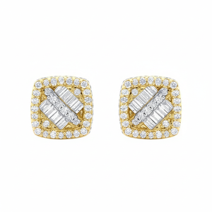 Boucles d'oreilles clous en or jaune 10 carats, 0,33 ct, pierres naturelles rondes et taille baguette 7 mm, bijoux fins pour femme - Product Image 5