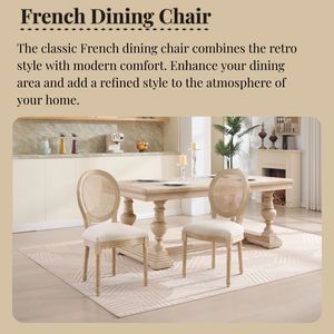 Chaises de salle à manger de style campagnard français, lot de 2, rembourrées avec dossier en rotin naturel, techniques de sculpture au fil métallique D - Product Image 2