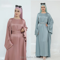 Ensemble Abaya Deux Pièces en Chiffon Simple et Modeste pour Femme, Style Turc, 100% Coton, Longueur Ras du Sol, pour Soirée/Fête/ Prière, Taille Naturelle