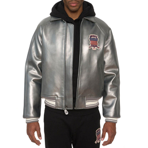 Veste pour homme de qualité supérieure, design unique, couleur unie, fermeture solide, sur mesure, 100% cuir de vachette véritable, veste Avirex en cuir argenté pour homme - Product Image 3