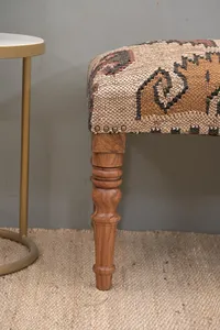 Handmade Modern Kilim Jute Rug <b>Bench</b> Ottoman Turkish Inspired Upholstered <b>Wooden</b> Seat Bedroom Entryway Furniture Decor - Product Image 3