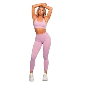 ชุดชั้นในกีฬาผู้หญิง OEM แบบมีโลโก้สั่งทำ สีชมพูลาเวนเดอร์ ดีไซน์ริบบิ้นเข้าชุด - Product Image 1