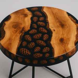 Mesa de Centro de Resina Ecológica con Diseño Artístico en Epoxi, Forma Redonda, Acabado Pintado a Mano, Tamaño Personalizado Disponible - Product Image 6