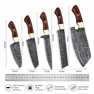 Ensemble de couteaux de chef faits à la main en acier Damas à 33 couches avec manches en bois, étui en cuir, passe au lave-vaisselle - Product Image 6