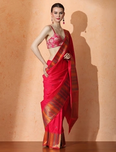 KV <b>Red</b> Silk Woven Designer <b>Saree</b> With Unstitched Blouse - Product Image 4