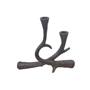 Candélabre rustique en forme de branche, 2 lumières, porte-bougie conique en forme de bois de cerf, en métal texturé noir, décoration de table - Product Image 1