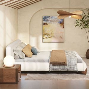 Letto Moderno Alpine King con Piattaforma, Rivestimento in Bouclé Bianco Avorio, Design Imbottito - Product Image 4