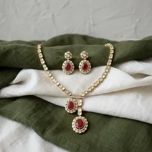 Luxury <b>Ruby</b> Red Pendant <b>Necklace</b> Set Gold Plated Kundan Polki Bridal Wedding Jewelry with Matching Earrings for Women - Product Image 5