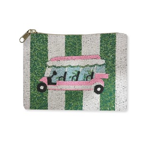 Pochette à monnaie en coton brodée à la main avec perles, motif Botox, en perles de rocaille roses, avec fermeture éclair et couleurs mélangées - Product Image 6