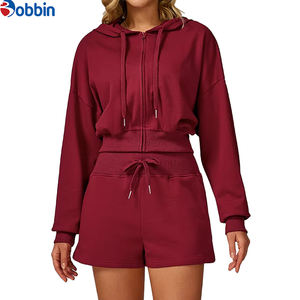 Ensemble de sport et fitness pour femme 2025 avec logo personnalisé, couleur unie, veste et short de yoga, ensemble d'entraînement deux pièces personnalisé pour l'automne - Product Image 4