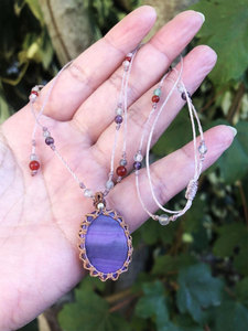 Handcrafted Macrame Amethyst Necklace Purple Stone Pendant <b>Beaded</b> Pink Cord Adjustable Boho Crystal Jewelry Gift for Women - Product Image 4