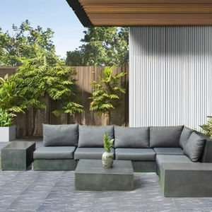 Canapé d'angle modulable en béton gris moderne en forme de L avec accoudoirs à rail, durable pour salon - Product Image 1