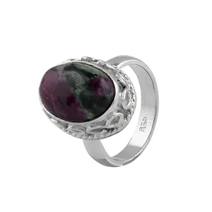 Bague en argent sterling 925 avec serti clos en zoïsite rubis, style bohème, faite à la main, avec pierre précieuse naturelle, bijou de guérison pour femme - Product Image 4