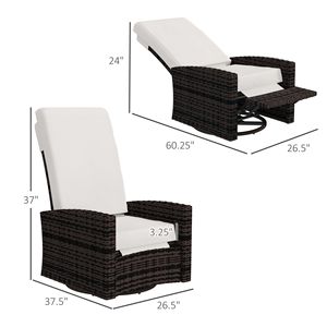 Poltrona Reclinabile Girevole in Vimini Impermeabile Color Kaki con Poggiapiedi Sollevabile e Rotazione a 360° - Product Image 3