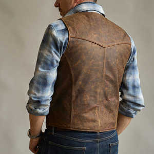 Gilet d'hiver chauffant en jean marron respirant pour homme, style décontracté sans manches, style western, avec fermeture éclair et col carré - Product Image 3