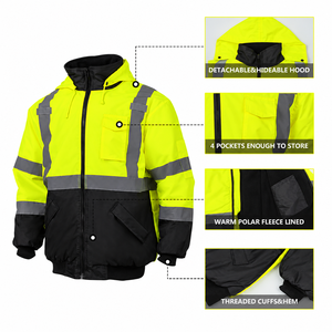 Chaqueta de Trabajo de Construcción con Logotipo Personalizado, Franjas Reflectantes de Alta Visibilidad, Forro Polar, Capucha Desmontable, Ropa de Trabajo de Seguridad para Invierno - Product Image 3