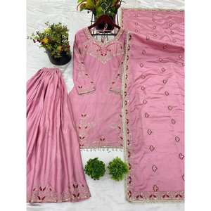 Top-Plazzo y Dupatta con Bordado Intenso para Fiestas Indias y Pakistaníes, Ropa Elegante para Fiestas - Product Image 1