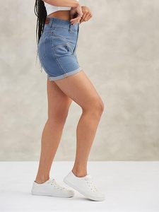 Shorts de Mezclilla Vintage Ecológicos 100% Algodón para Mujer, Cintura Media, con Cinturón, Suaves y Cómodos - Product Image 3