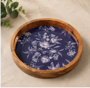 Bandeja de Servir de Madera con Decoración Floral Esmaltada, Plato Decorativo Personalizable para Cocina, Exhibición de Postres, 2 Piezas, Ligero, para Mesa de Comedor - Product Image 4
