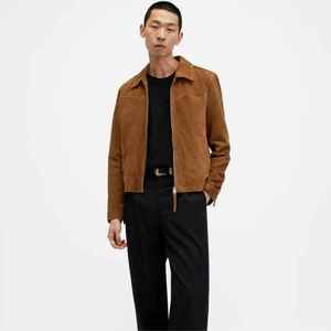 Premium Men's Brown <b>Suede</b> Leather <b>Jacket</b> Slim Fit Casual Zipper Trucker Coat Vintage Style Autumn Winter Outerwear Wholesale - Product Image 4