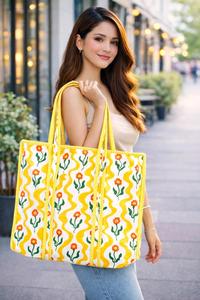 Bolso Tote Acolchado de Algodón con Estampado Floral para Mujer, con Logotipo Personalizado, Cierre Abierto, Lavable, para Verano, Invierno y Primavera, Venta al Por Mayor - Product Image 5