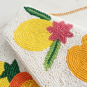 Pochette artisanale légère ornée de perles et de fleurs de citron, avec chaîne amovible, sac de soirée/banquet rectangulaire brodé - Product Image 2