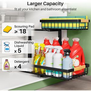 Organizador Bajo Fregadero de 2 Niveles, Estante Deslizable Metálico para Gabinete de Cocina - Product Image 3