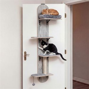 Albero per Gatti da Appendere alla Porta a 5 Livelli Regolabili, Grigio, 4 Piani, Senza Foratura, Facile Installazione per Appartamenti - Product Image 4