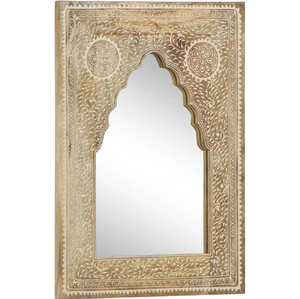 This vintage, dark natural wood mirror showcases a heavily detailed Jharokha <b>arch</b> <b>frame</b> available at wholesale prices. - Product Image 5