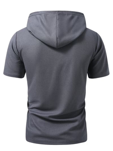 Men's Blue Hooded Regular Fit O-T-Shirt Short Sleeve Knitted Eco-Friendly Raglan Sleeve 100% Cotton Casual Solid 240g Digital - Product Image 2