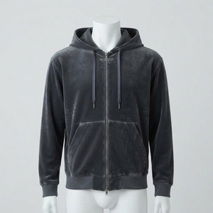 Regular Fit Velour Ribbed Men Faded Boxy Zipper Pullover Hoodie with Eco-Friendly Fleece Fabric Custom Hoodie - Product Image 1