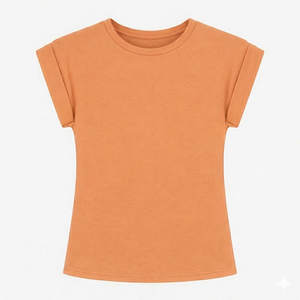 T-shirt décontracté pour femme en coton/élasthanne de haute qualité, extensible dans les quatre sens, col rond, coupe classique, jaune moutarde, idéal pour l'été - Product Image 5
