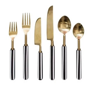 Juego de Cubiertos al por Mayor de Fábrica con Mango de Resina, Moderno, Chapado en Oro, Acero 304, Grado Alimenticio, Cuchara, Tenedor, Cuchillo, para Mesa - Product Image 1