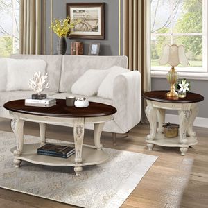 Beige ESP 3-Piece Coffee Table Set Two End <b>Side</b> Tables with Living Room Coffee Table for Office or Apartment - Product Image 5