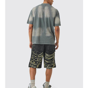 T-shirt tie-dye surdimensionné pour homme de qualité supérieure, manches courtes, col rond, style streetwear, en jersey de coton, coupe classique, motif délavé à l'acide - Product Image 3