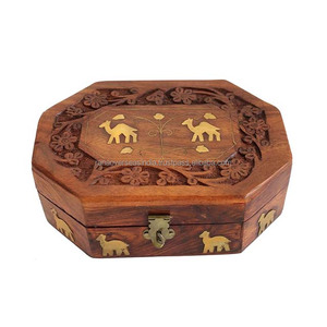 Organizador de joyas de madera octogonal de alta calidad, caja hecha a mano con incrustaciones de latón de camellos a precios mayoristas - Product Image 4