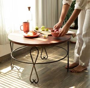 Mesa de Centro Moderna con Tapa Redonda de Madera y Base de Metal, Decoración para Sala de Estar Interior, Pieza Decorativa - Product Image 2