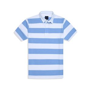 Camisa Polo a Rayas para Hombre, Azul Claro y Blanco, Rayas Horizontales, Manga Corta, Transpirable, Informal, para Verano, Golf, Tenis - Product Image 1