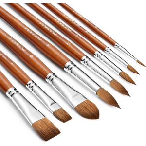 Set Professionale di 8 Pennelli per Acquerello in Pelo di Martora, Forme Varie: Piatti, Appuntiti, a Lingua di Gatto e Ovali - Product Image 1