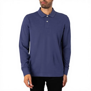 Polo de Manga Larga para Hombre, Color Sólido, Tejido de Punto, Estilo Casual, Azul, Corte Regular - Product Image 1