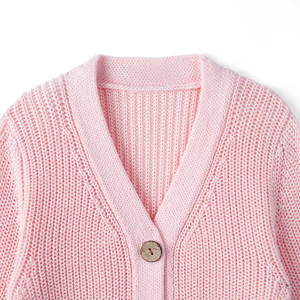 เสื้อคาร์ดิแกนเด็กผู้หญิงถักนิตติ้งสีชมพู คอวี แขนยาว ผ้าฝ้าย 100% กระดุมแถวเดียว มีกระเป๋า น่ารัก เหมาะสำหรับใส่ในฤดูใบไม้ร่วง - Product Image 3