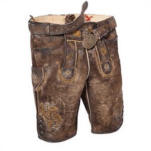 ISONZ Lederhosen traditionnels allemands en cuir vieilli de style vintage pour hommes, broderie personnalisée attrayante - Product Image 1