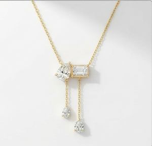 จี้เพชรทรงหยดน้ำและมรกตทองคำขาว 18K พร้อมเพชรเพาะเลี้ยงในห้องปฏิบัติการที่ได้รับการรับรองจาก IGI เครื่องประดับงานแต่งงานสไตล์คลาสสิกสำหรับผู้หญิง - Product Image 3