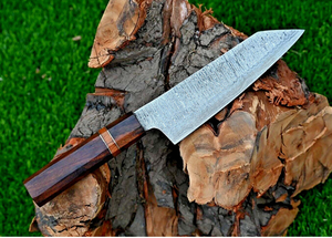 Custom Hand-Made Modern Damascus 12-inch <b>Kitchen</b> Chef <b>Knife</b> Bevel Edge Straight Back Razor <b>Sharp</b> Wood Handle Leather Sheath - Product Image 4