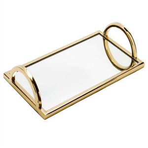 Accessoires de service pour la maison et l'hôtel, plateau de service en métal, finition dorée, plateau de service de luxe avec poignée en laiton - Product Image 2
